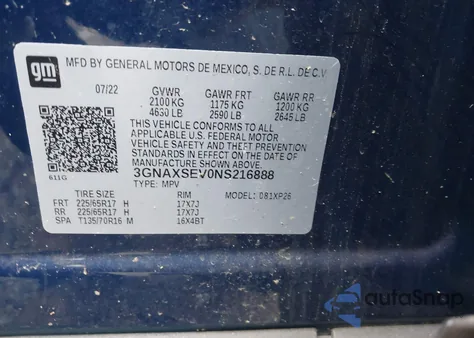 2022 Chevrolet Equinox Awd Ls from USA, damaged, VIN 3GNAXSEV0NS216888